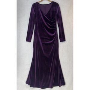 Dark Romantic Purple Stretch Velvet Maxi Dress Ruched Wrap Goth Whimsigoth M